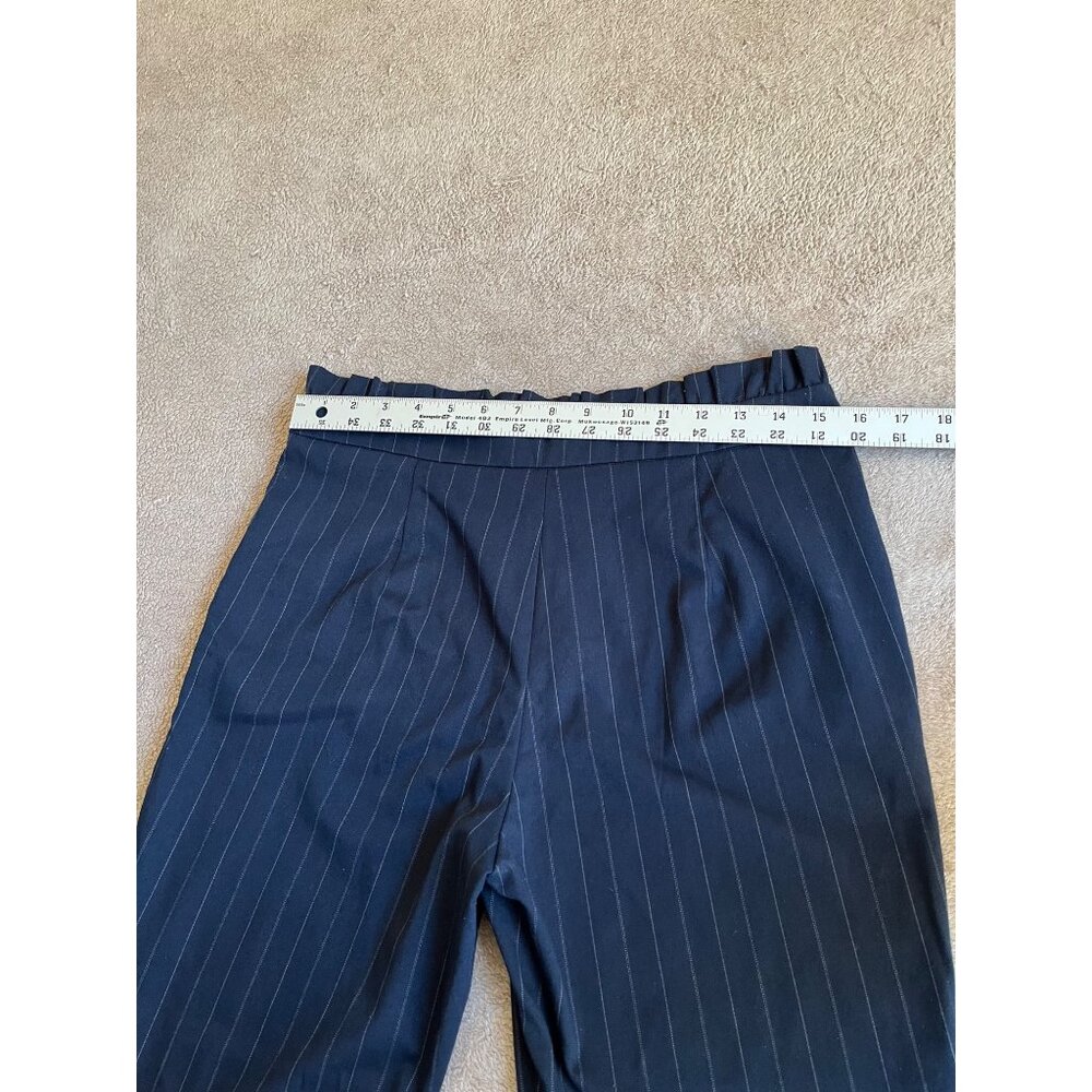 MNG Casual Womens Navy Pinstripe Pants Ruffled Waist Eyelets EUR 40 / USA 8 / M - Picture 13 of 16